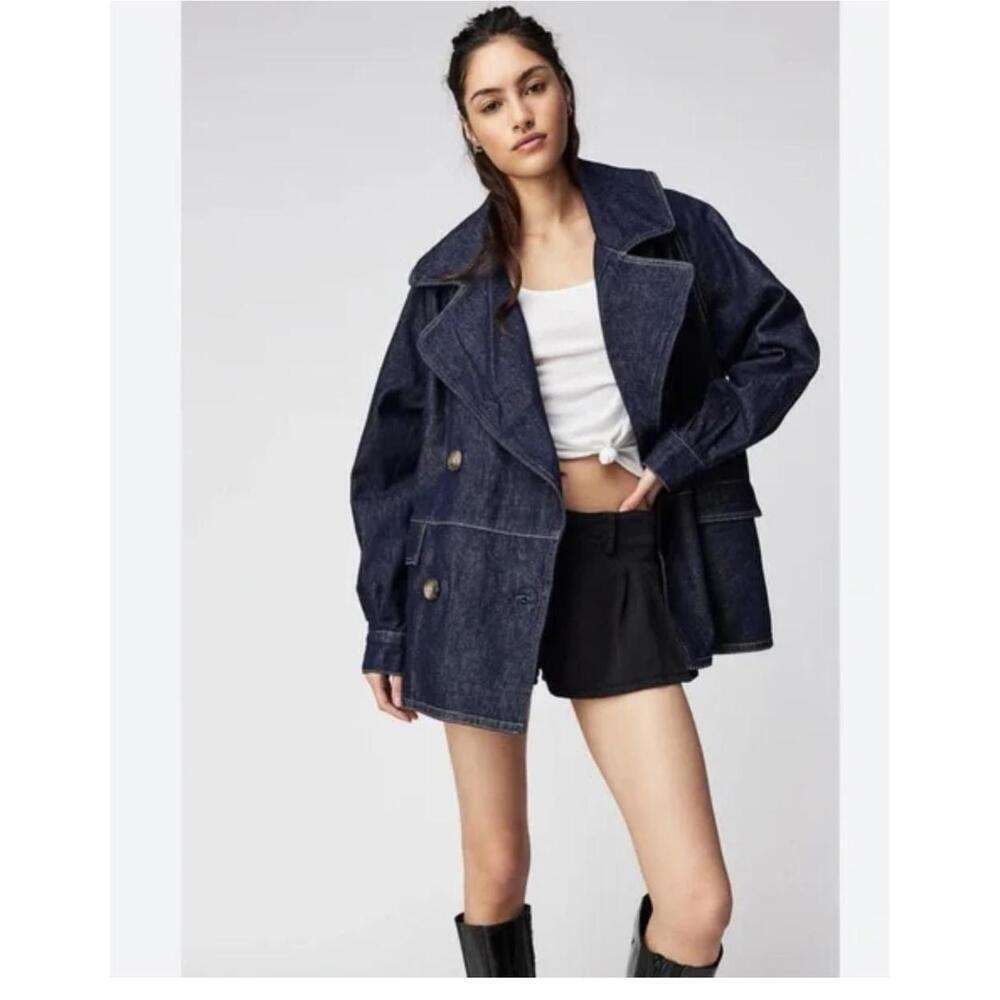 Free People Denim Car Coat, Oversized Small